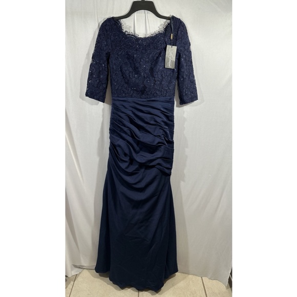 NWT $608 La Femme [ 10 ]‎ Sparkle Lace Trumpet Gown in Navy Blue - Picture 8 of 15
